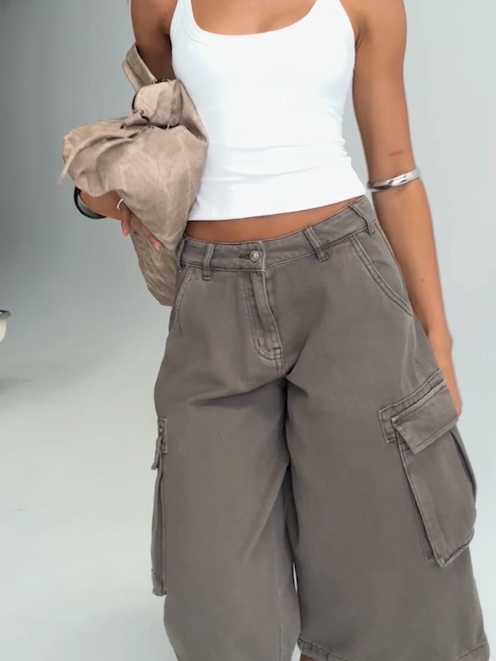 Cargo denim shorts Khaki